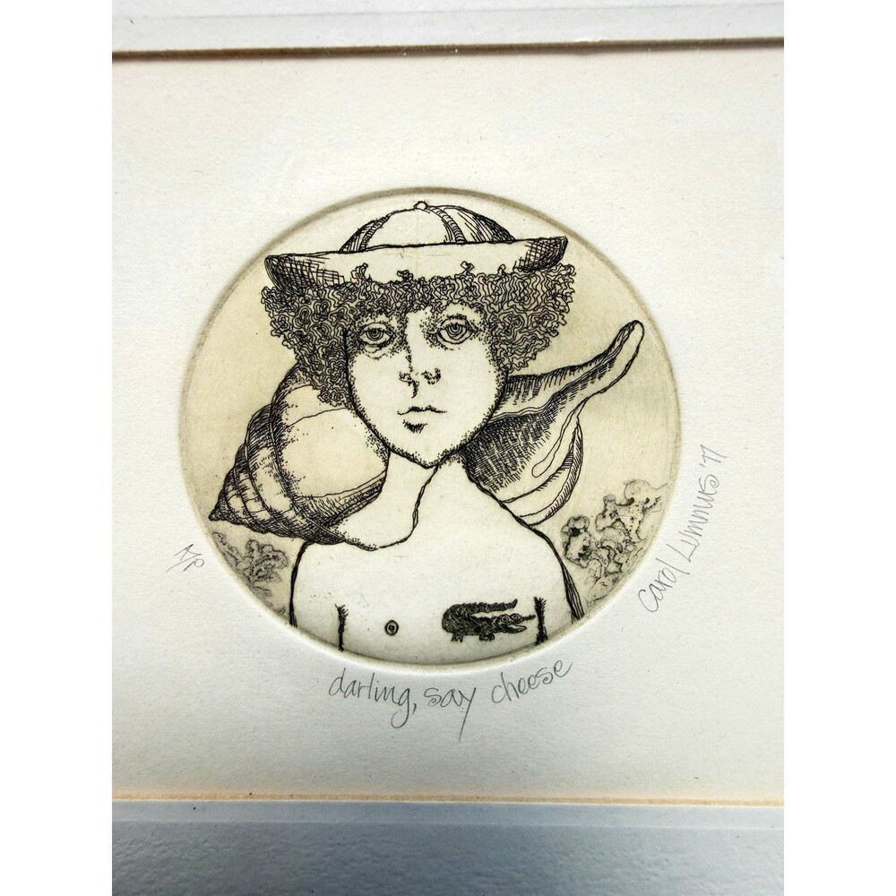 Carol Wainwright "Darling, Say Cheese" Signed OOAK Portrait Drawing Framed